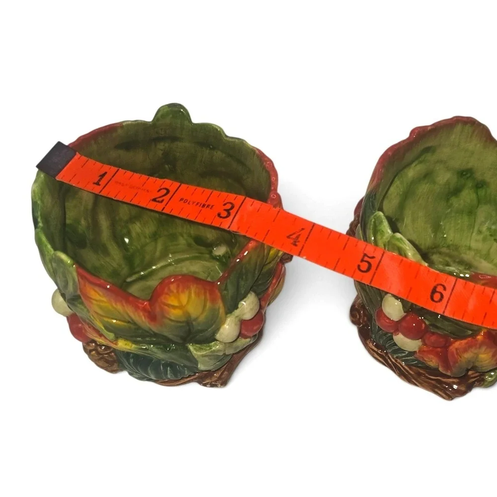 Fitz and Floyd Home Fragrance Ceramic Autumn Leaf Pinecone Votive Holders Set 2
